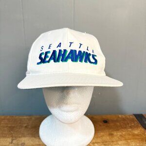 Vintage 90's NFL Seattle Seahawks New Era Pro White Snapback Hat Cap